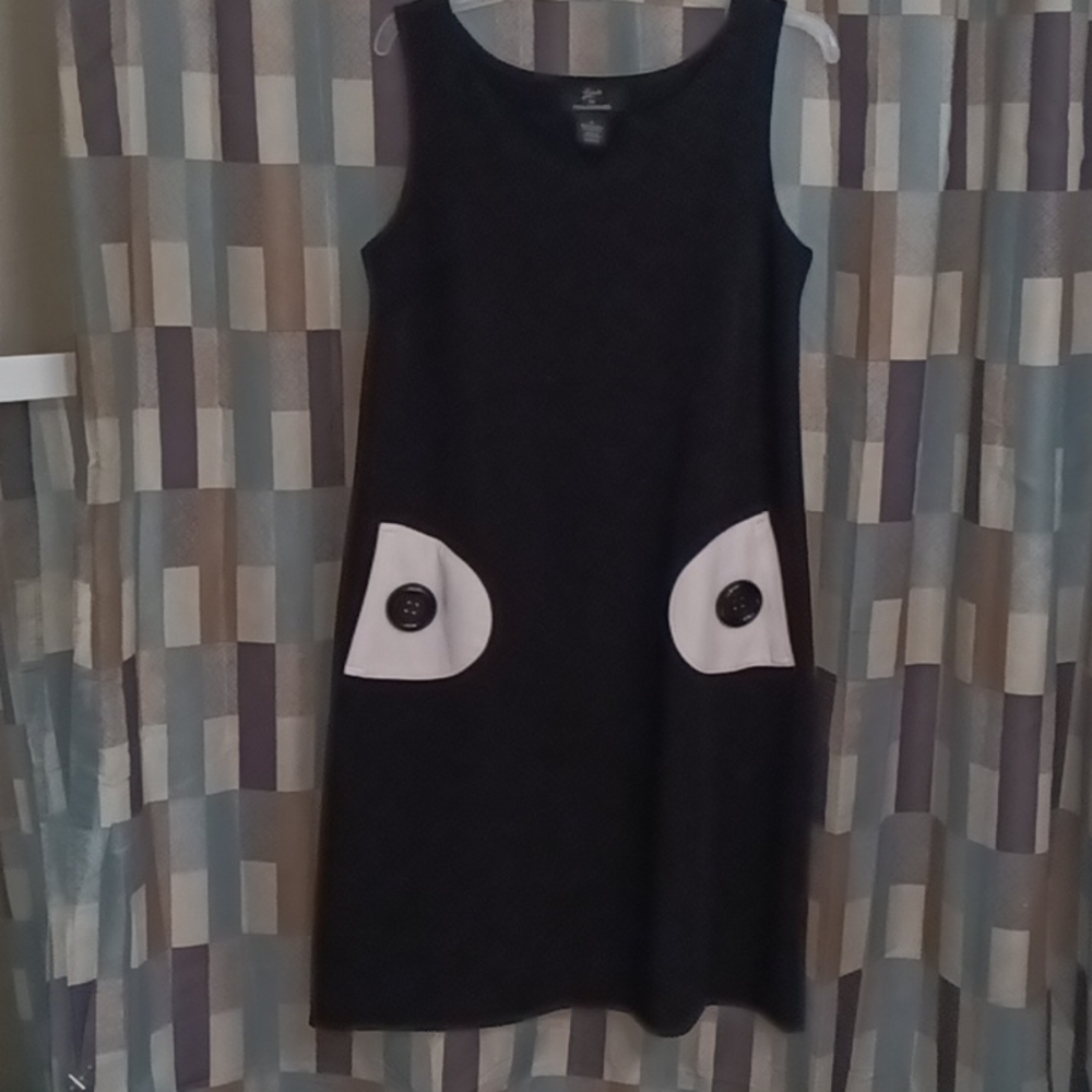 FINAL PRICE Lemmie for NINA LEONARD black dress w/ white pockets, Sz 8